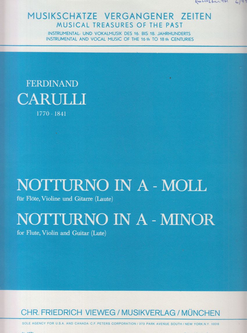 Notturno in a minor for Flute, Violin and Guitar (Lute) - Set of Parts