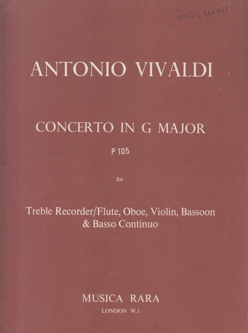Concerto in G major, P105 for Treble Recorder/Flute, Oboe, Violin, Bassooon, & Basso continuo - Score & Parts