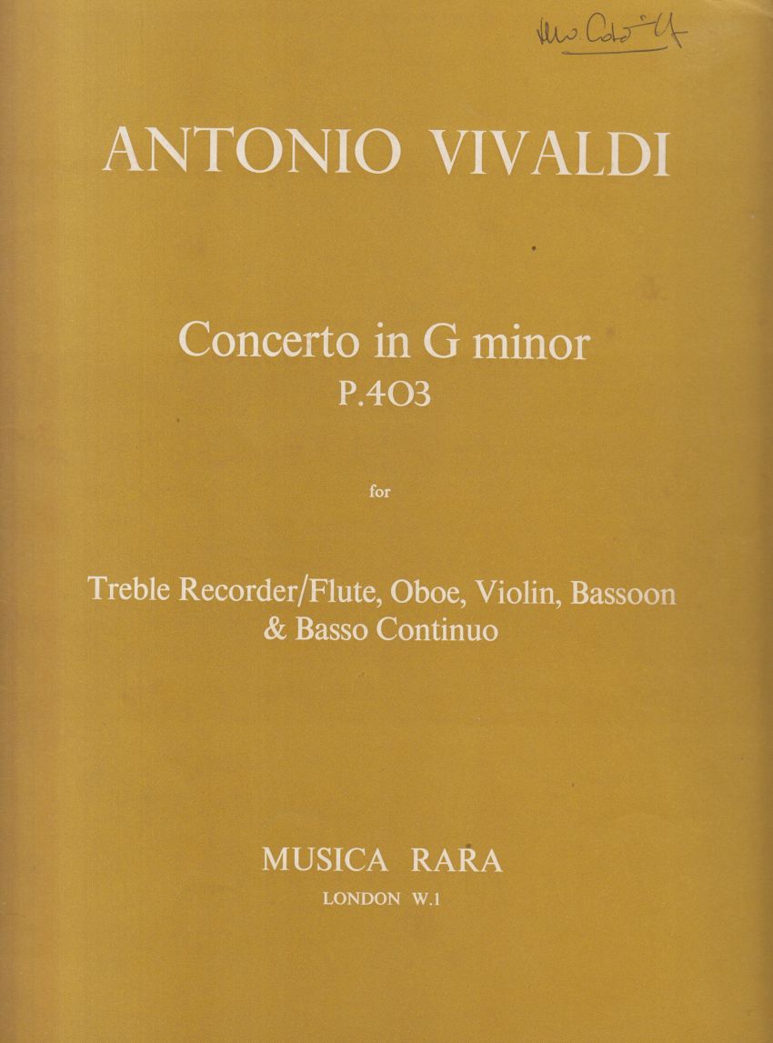 Concerto in g minor, P.403 for Treble Recorder/Flute, Oboe, Violin, Bassoon and Basso Continuo - Set of Parts