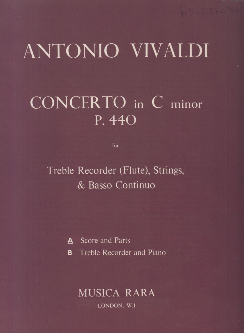 Concerto in c minor, P.440 for Treble Recorder/Flute, Strings & Basso Continuo - Set of Parts