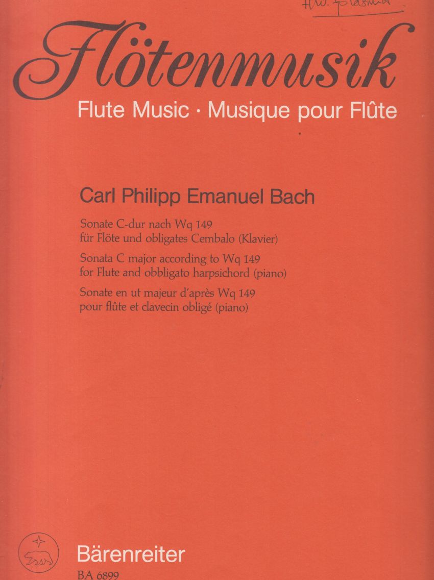 Sonata in C major for Flute and Obbigato Harpsichord (Piano), Wq 149