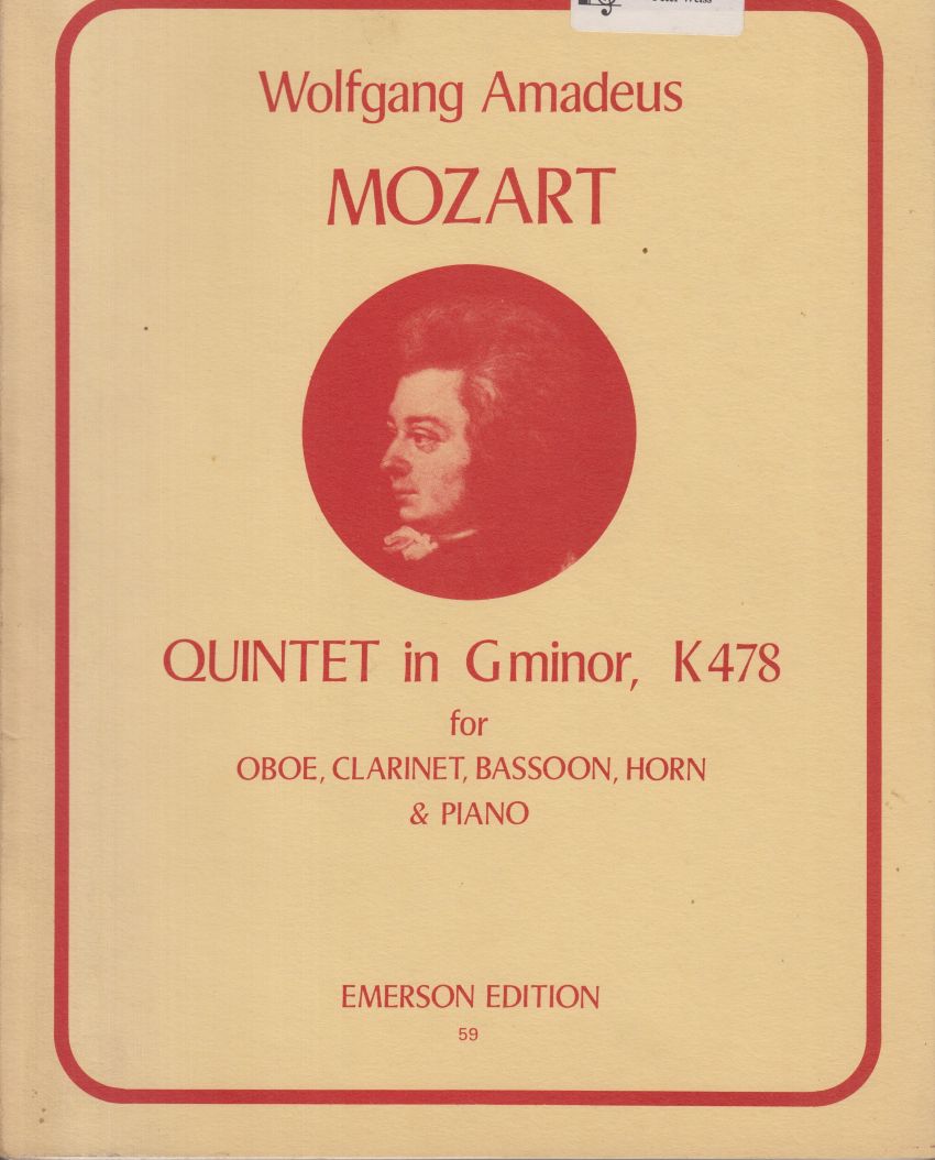 Quintet in g minor, K478 for Oboe, Clarinet, Bassoon, Horn & Piano - Set of Parts