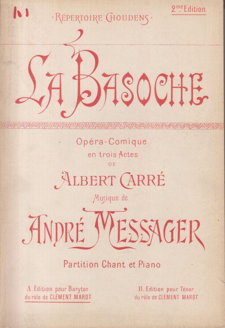 La Basoche, Opera-Comique - Vocal Score