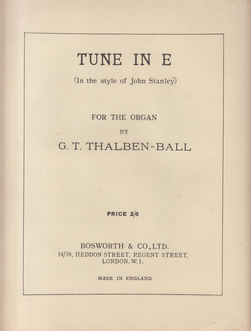 Tune in E (In the style of John Stanley) for Organ