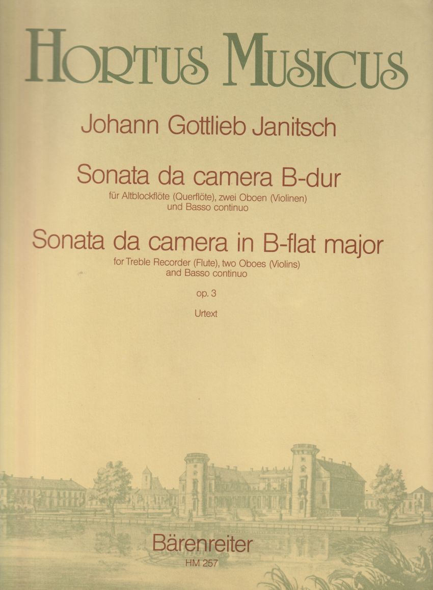 Sonata da Camera in B flat major Op.3 for Treble Rocorder (Flute), 2 Oboes (Violins) and Basso Continuo - Set of Parts