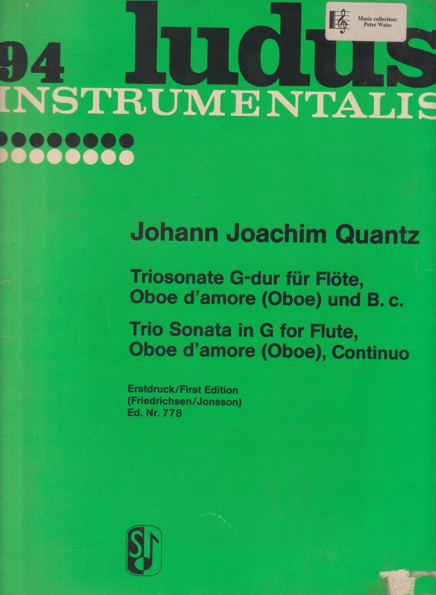 Trio Sonata in G for Flute, Oboe d'amore (Oboe) & Continuo - Set of Parts