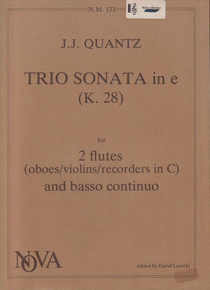 Trio Sonata in e minor, K.28 for 2 Flutes (Oboes/Violins/Recorders) and Basso continuo - Set of Parts