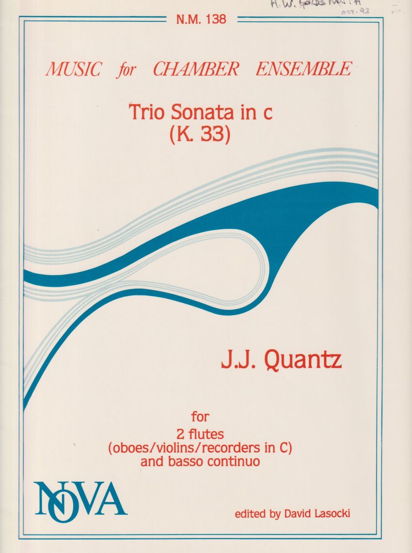 Trio Sonata in c minor, K33 for 2 Flutes (Oboes,Violins, Recorders) and Basso continuo - Set of Parts