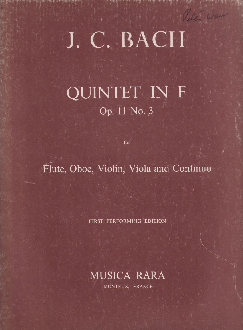 Quintet in F, Op.11 No.3 for Flute, Oboe, Violin, Viola and Basso continuo - Set of Parts